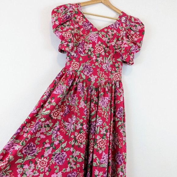 Laura Ashley Dresses & Skirts - Vintage 80's 90's Laura Ashley Floral Dress Puff Sleeve Bow